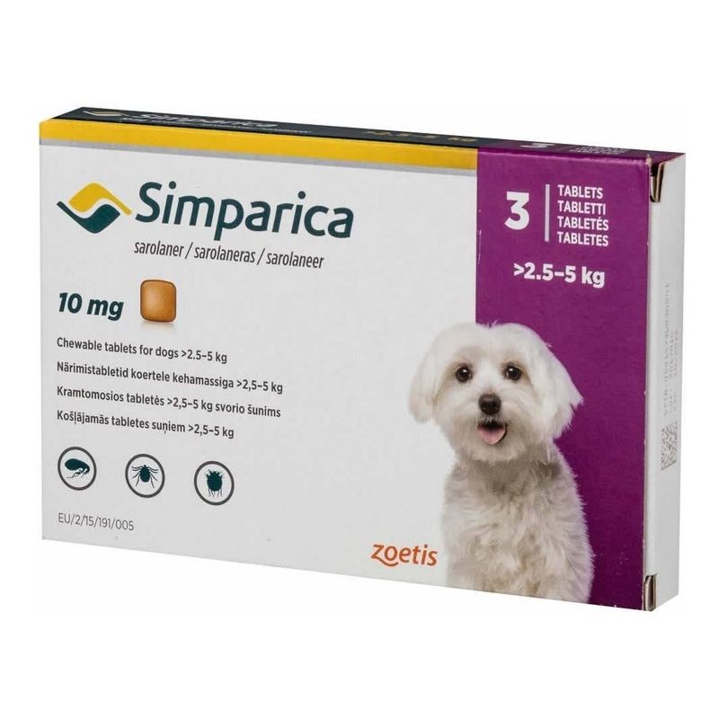 ZOETIS - Simparica Antiparasitario Perros 2,5 A 5 Kg 3 comprimidos