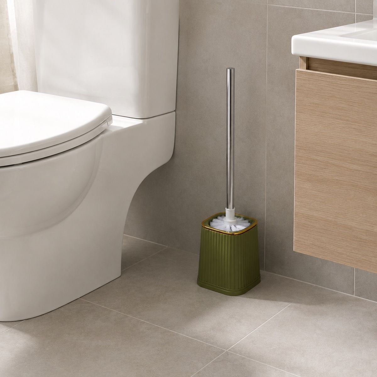HOMESTAR - Escobilla de baño minimalista verde con soporte