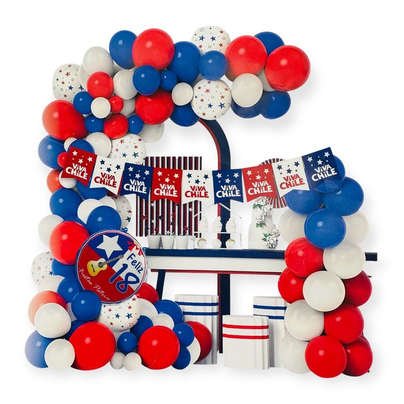 GENERICO - Set Globos Dieciochero Viva Chile Fiestas Patrias Kit 90 Pcs