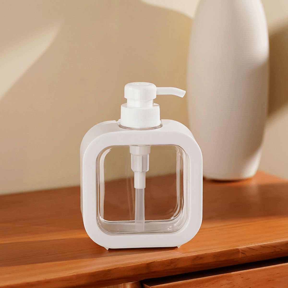 HOMESTAR - Dispensador Jabón Líquido Cuadrado Transparente - Blanco 300ml