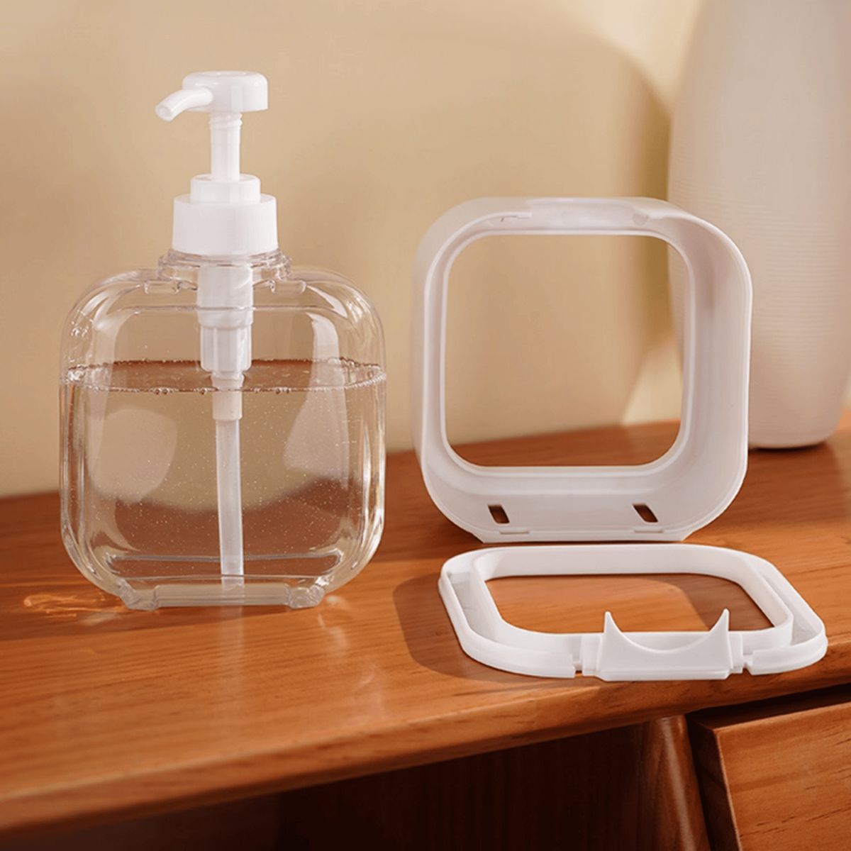 HOMESTAR - Dispensador Jabón Líquido Cuadrado Transparente - Blanco 300ml