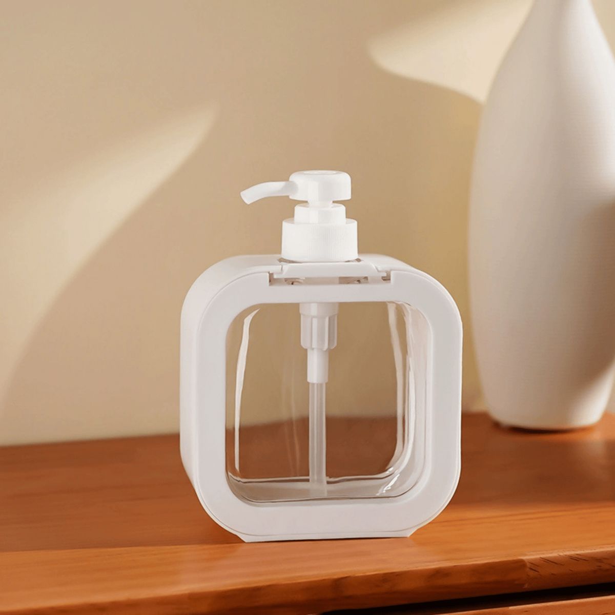 HOMESTAR - Dispensador Jabón Líquido Cuadrado Transparente - Blanco 500ml