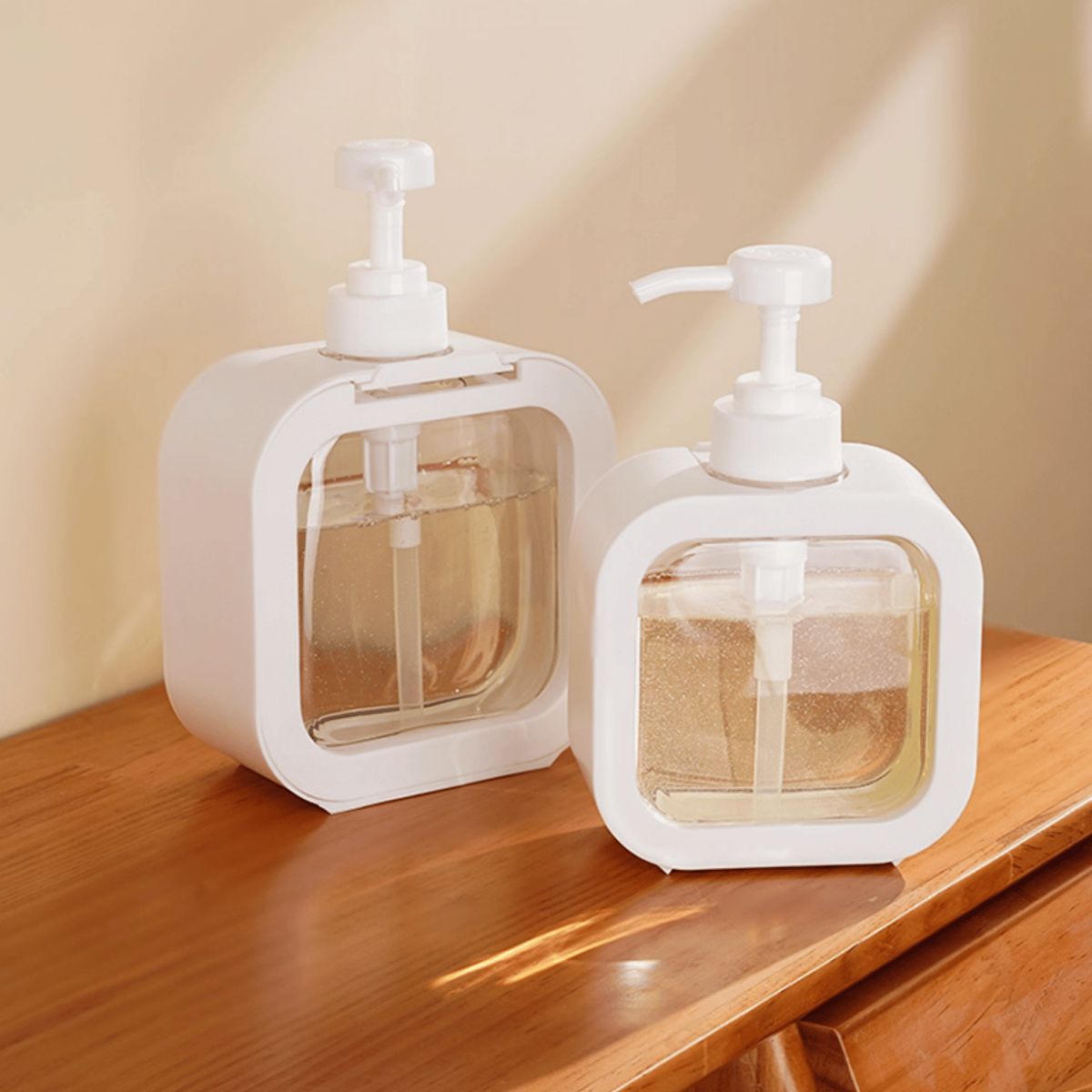 HOMESTAR - Dispensador Jabón Líquido Cuadrado Transparente - Blanco 500ml