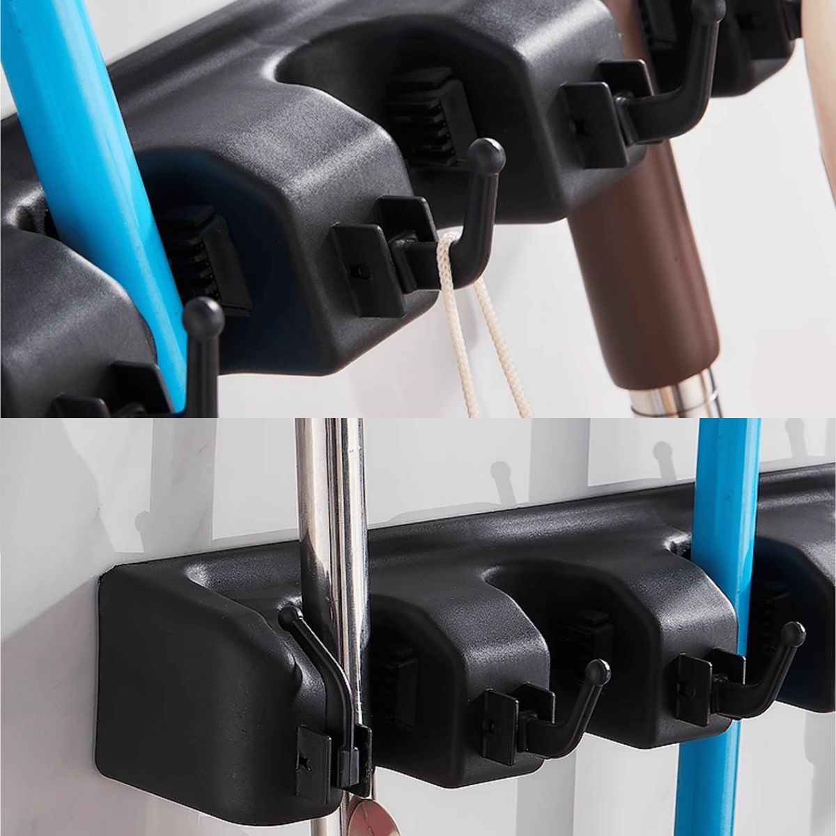 HOMESTAR - Organizador Pared para Utensilios de Limpieza 5 Ranuras y Ganchos