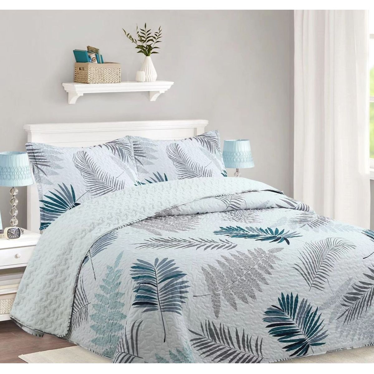 COMPRAPO - Cubrecama Quilt Sherpa King Mod Helechos del Alba Fundas 50x70 Cm