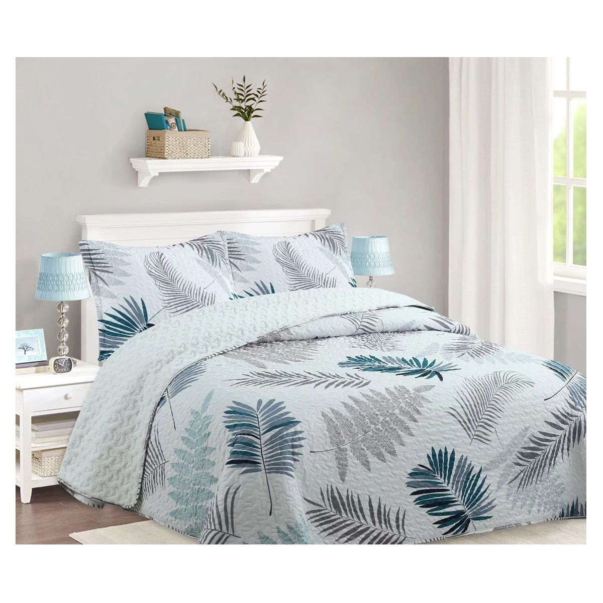 COMPRAPO - Cubrecama Quilt Sherpa King Mod Helechos del Alba Fundas 50x70 Cm