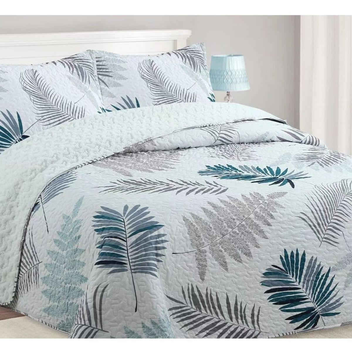 COMPRAPO - Cubrecama Quilt Sherpa King Mod Helechos del Alba Fundas 50x70 Cm