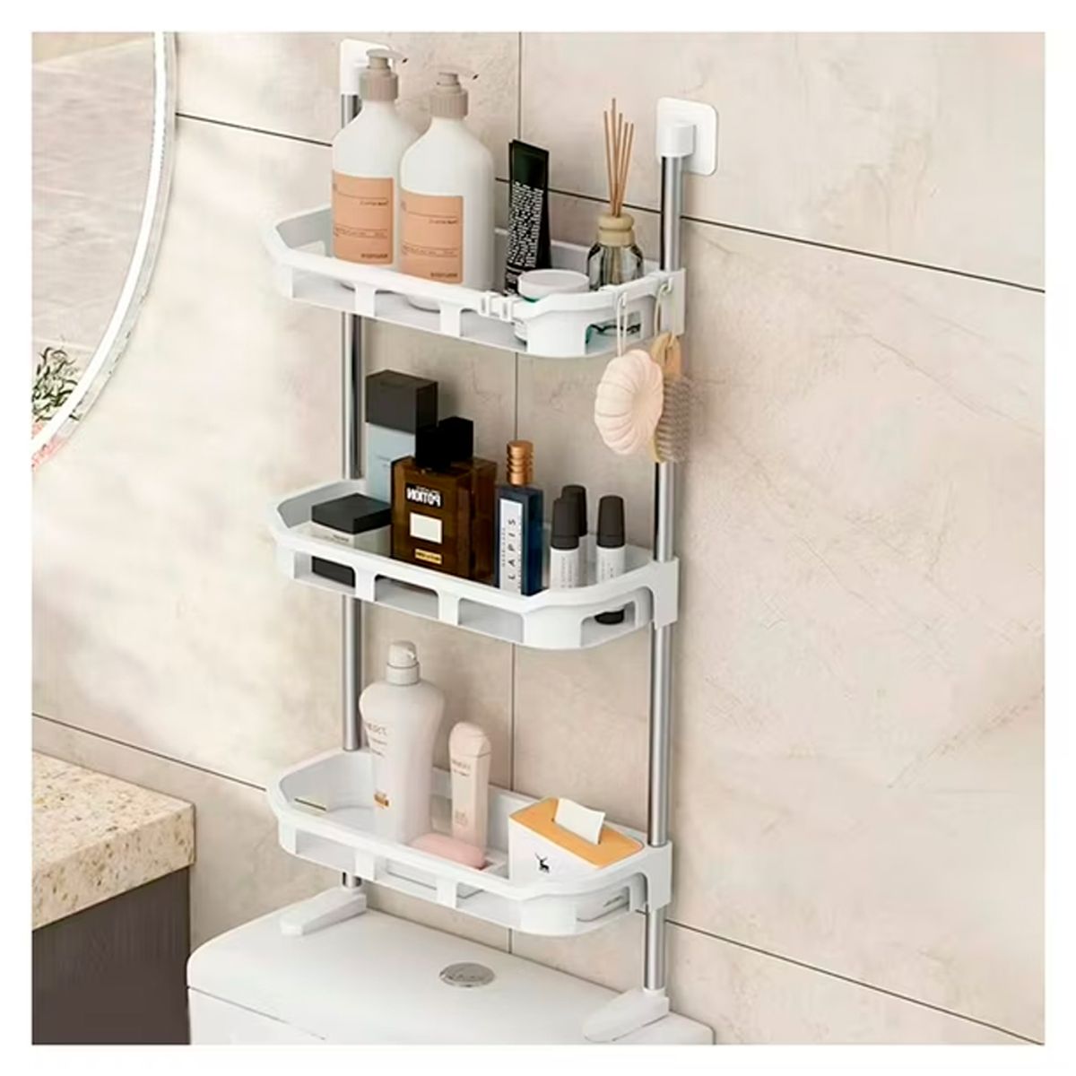 IRM - Estante Organizador de Baño 3 Niveles Colgante Pequeño Blanco