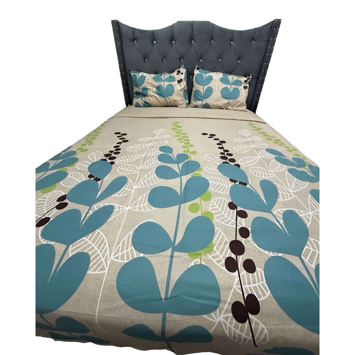 GENERICO - JUEGO DE SABANAS DE GÉNERO 2 PLAZAS BEIGE CON HOJAS