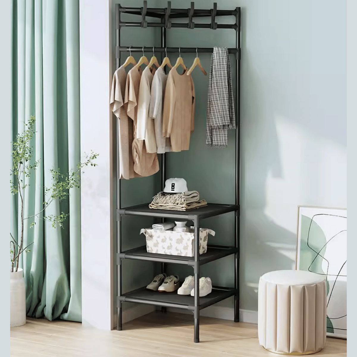 HOMESTAR - Perchero Portail Exhibidor De Ropa Clóset Abierto Organizador - Negro