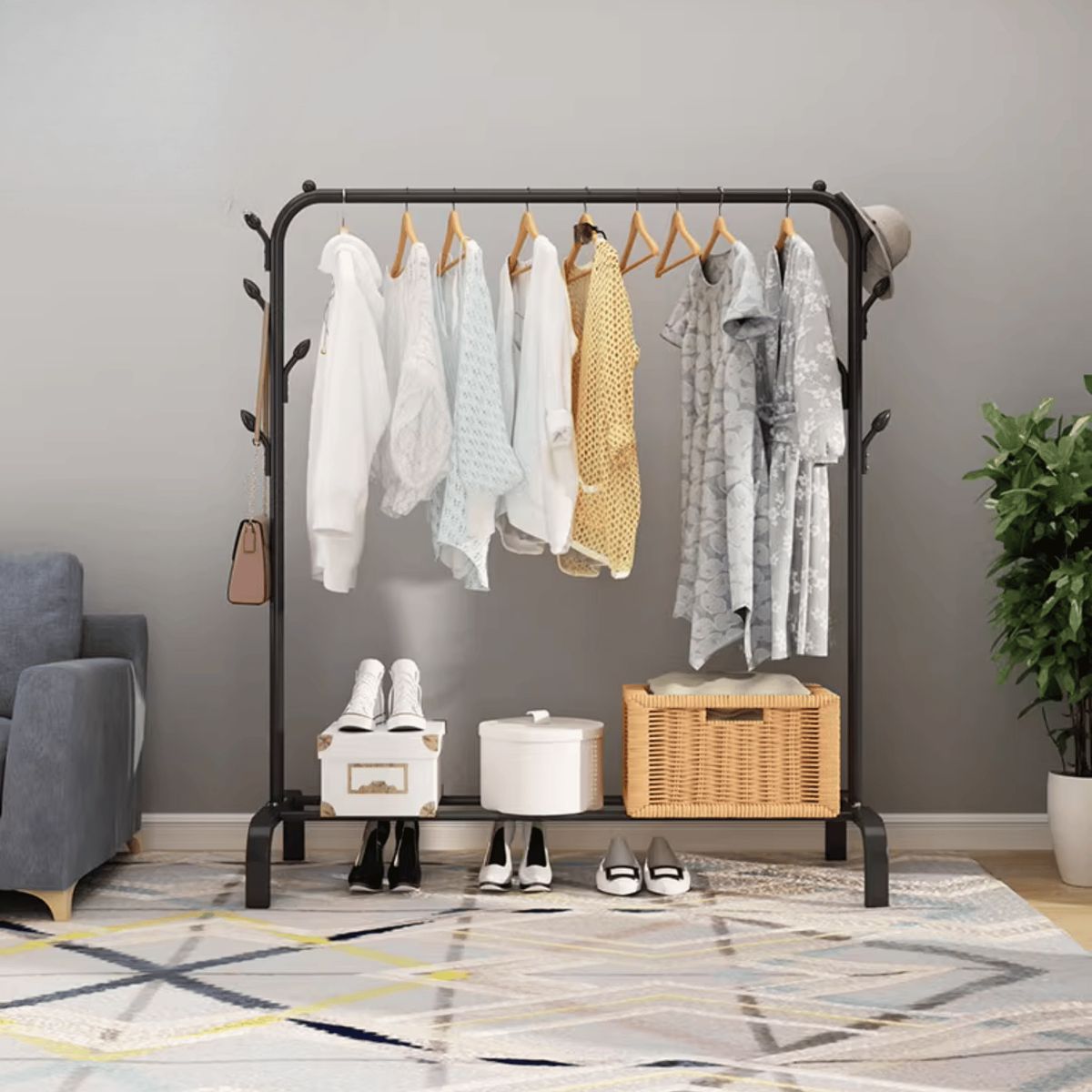 HOMESTAR - Perchero Exhibidor De Ropa Clóset Abierto Organizador Metalico - Negro