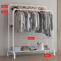 HOMESTAR - Perchero Colgador Doble Riel con Estante Inferior- Blanco