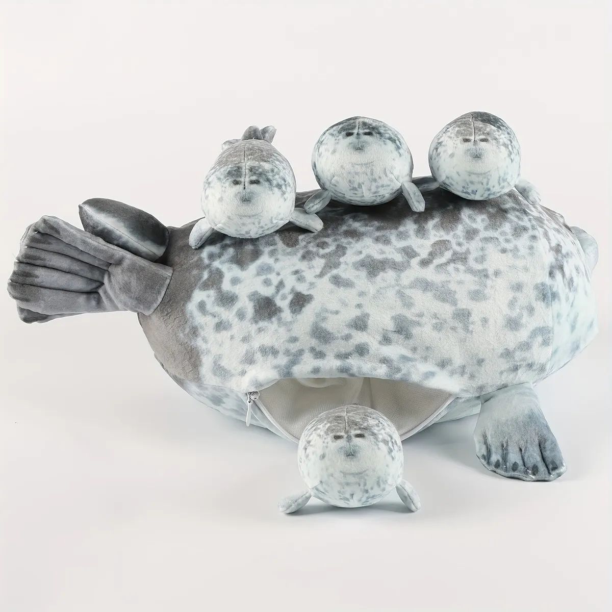 GENERICO - Foca, Peluche De Mamá Foca, 40 Cm. Mas 4 Bebés Foquitas.