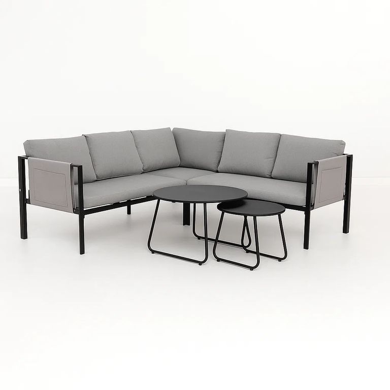 Juego de Terraza Soho 3 Sofas Esquineros Grises y 2 Mesas de Centro