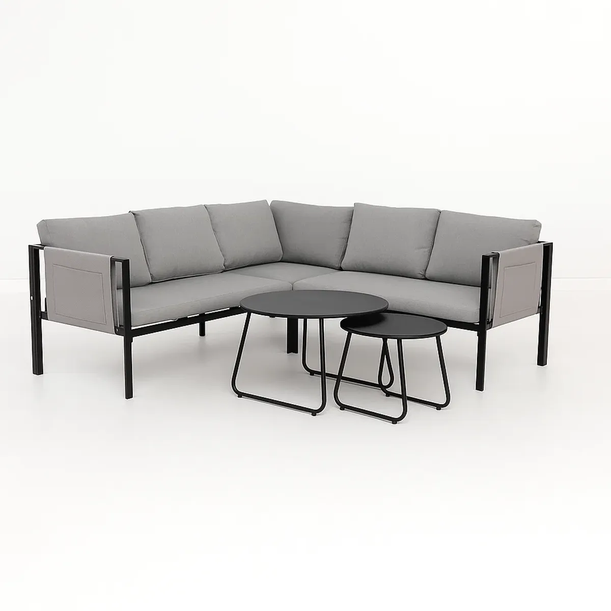 KLIK - Juego de Terraza Soho 3 Sofás Esquineros Grises y 2 Mesas de Centro