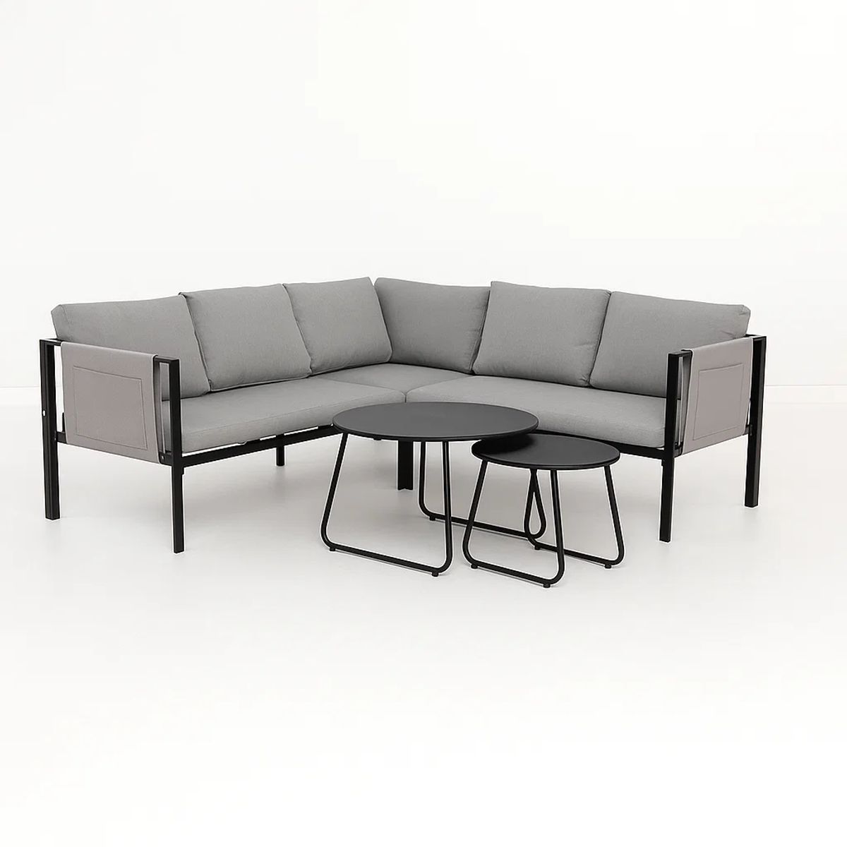 KLIK - Juego de Terraza Soho 3 Sofás Esquineros Grises y 2 Mesas de Centro