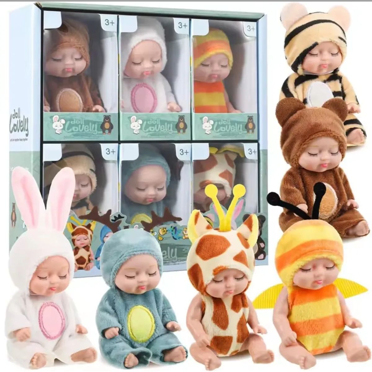 GENERICO - Muñecas Reborn, Kit Mini Bebes 6 Un. Con Ropa, En Cajitas.