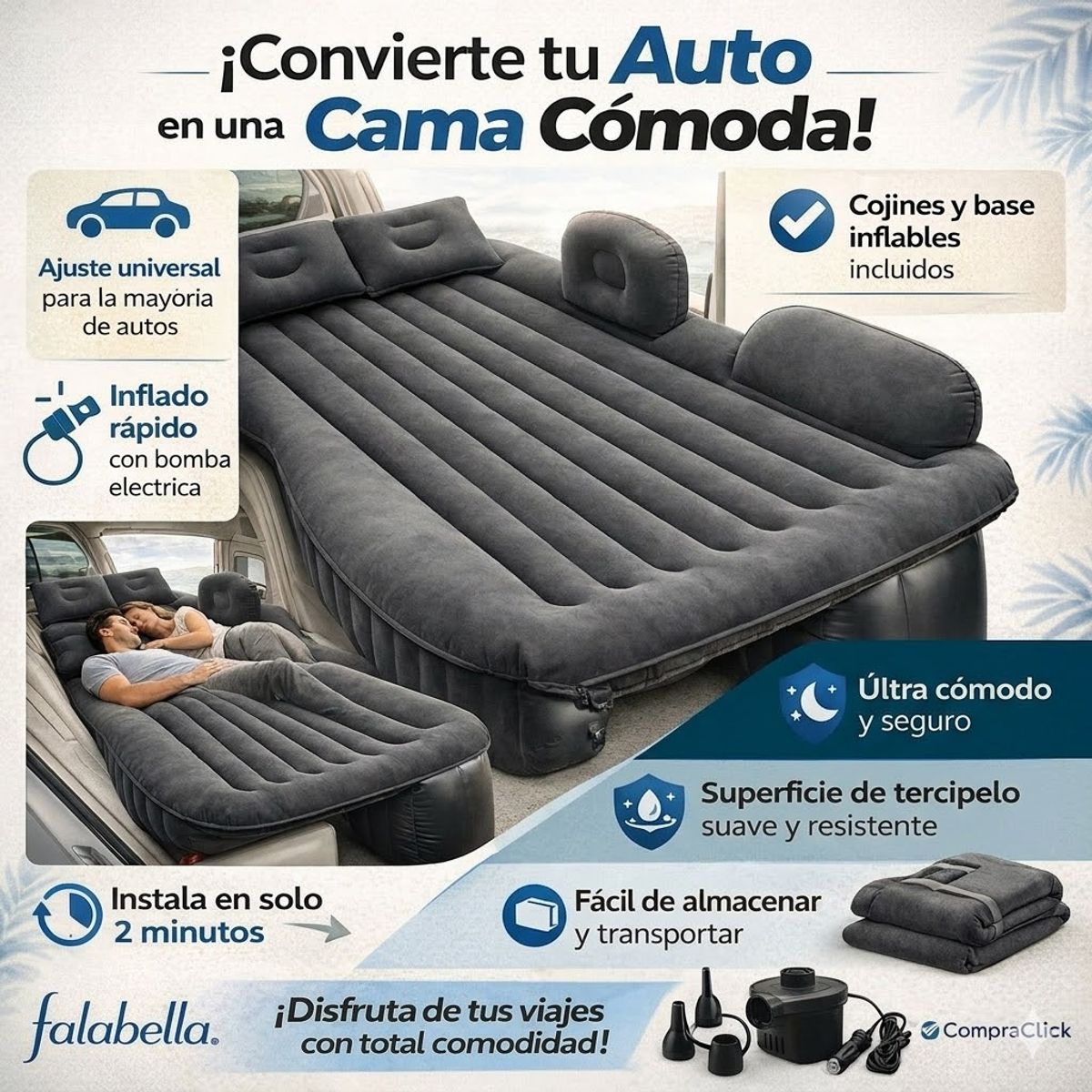 MOVI - COLCHON INFLABLE PARA ASIENTO TRASERO DE AUTO
