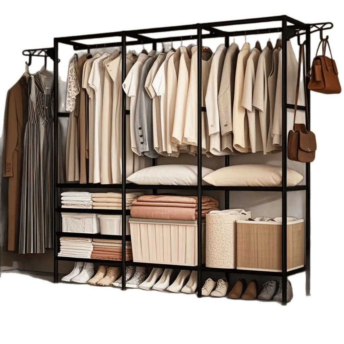 HOMESTAR - Clóset Organizador Perchero Metálico Rieles y Estantes - Negro