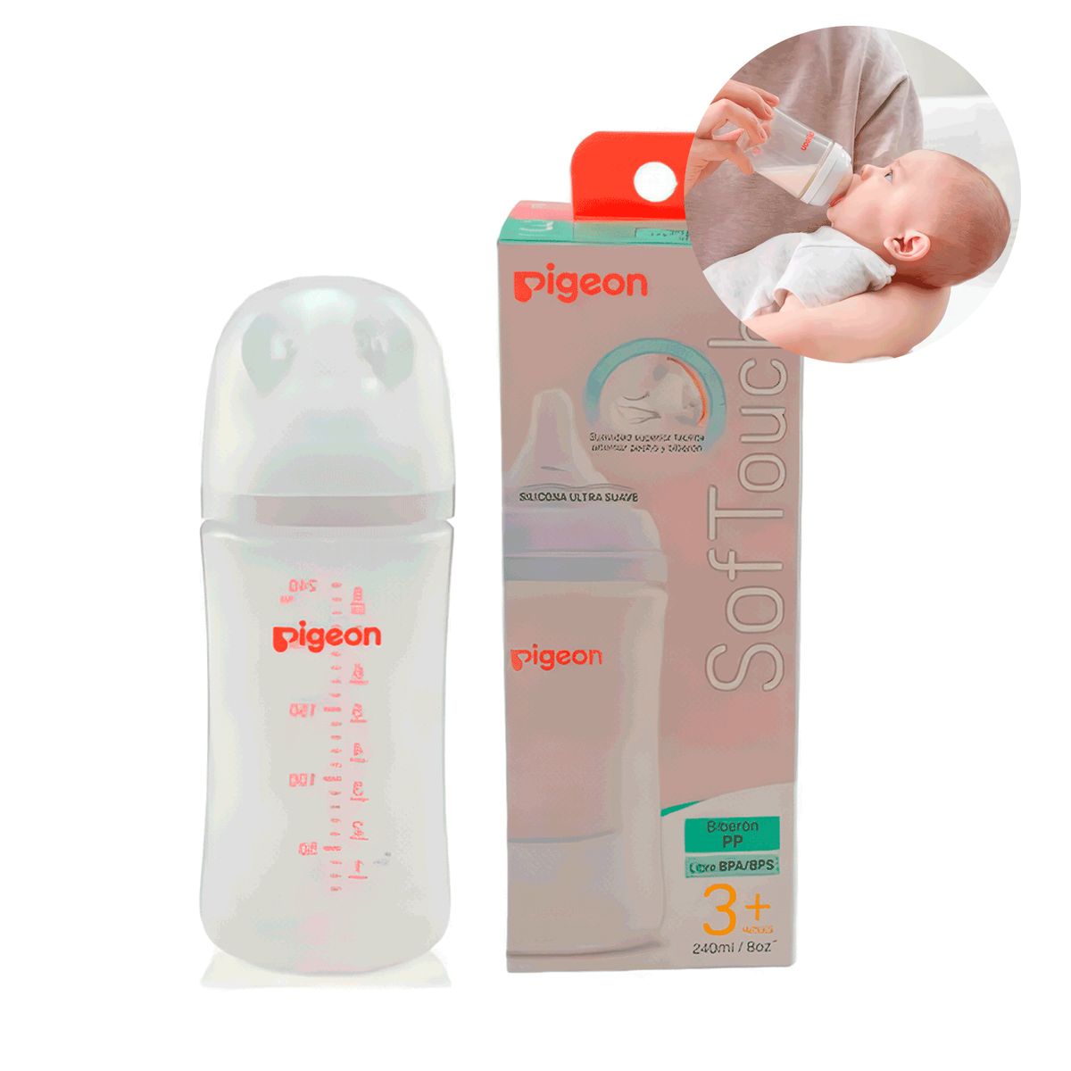 PIGEON - Mamadera Softouch Boca Ancha 240Ml Pp 3+ m  Pigeon