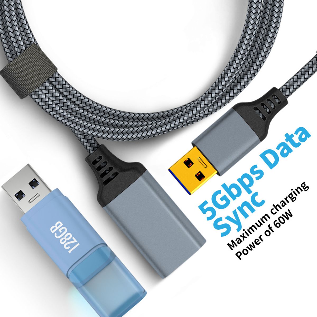 ATURE - Cable Extensión 3m Usb 3.0 5gbps Pd60w Macho A Hembra
