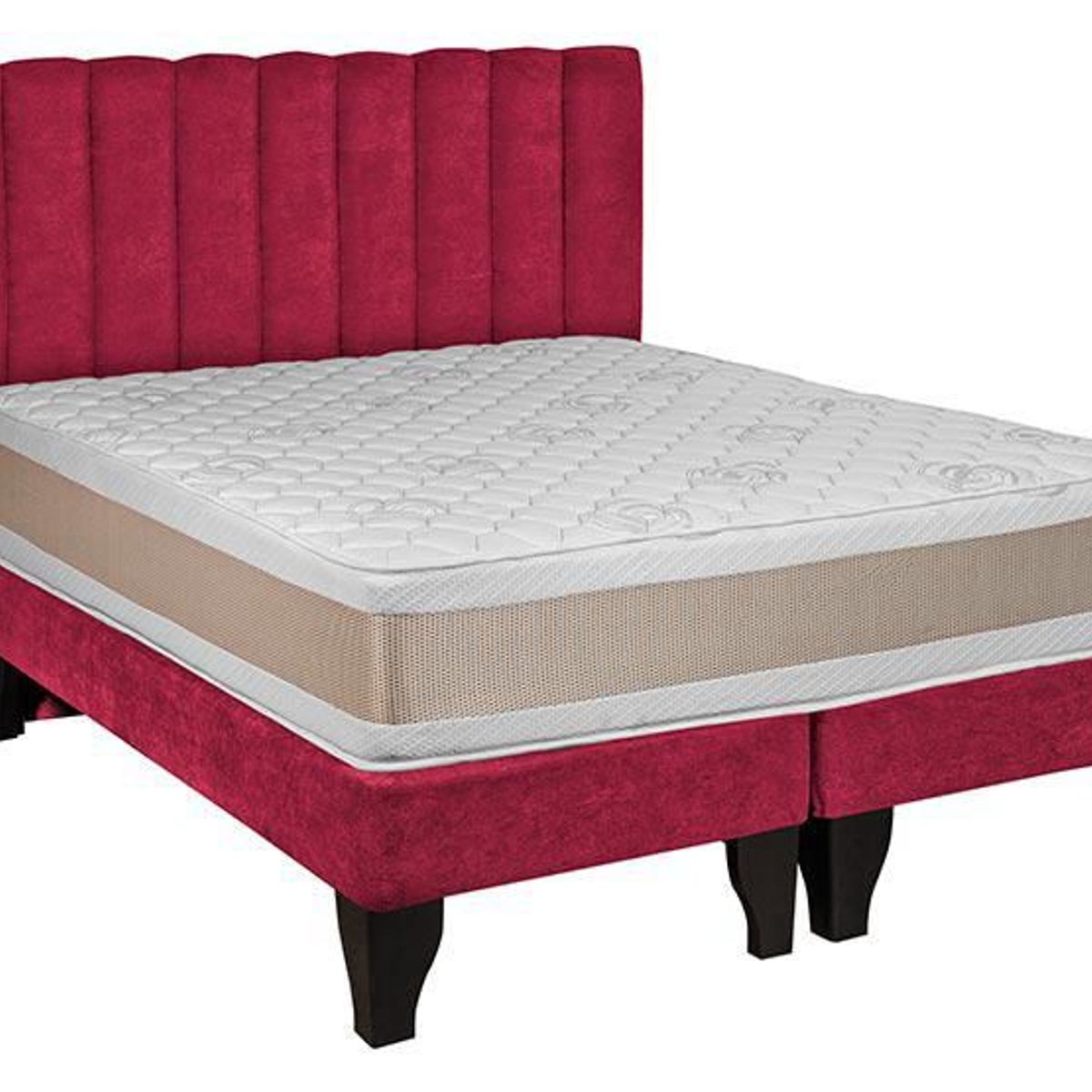 GENERICO - Cama 2 Plazas Con Colchon Color Roja Rayas