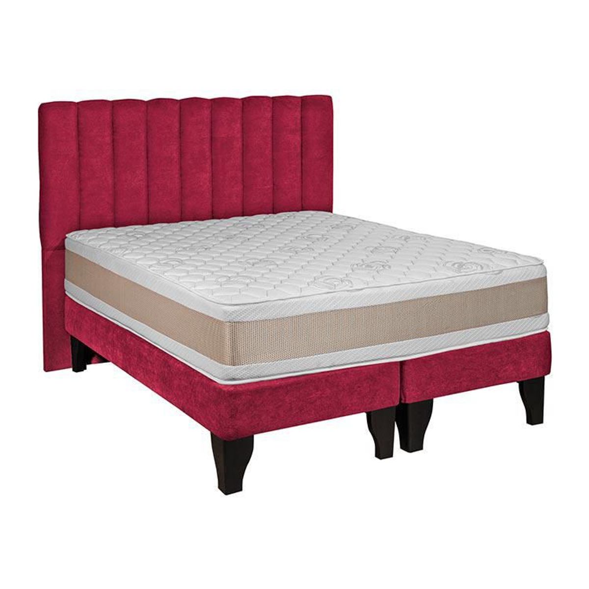 GENERICO - Cama 2 Plazas Con Colchon Color Roja Rayas