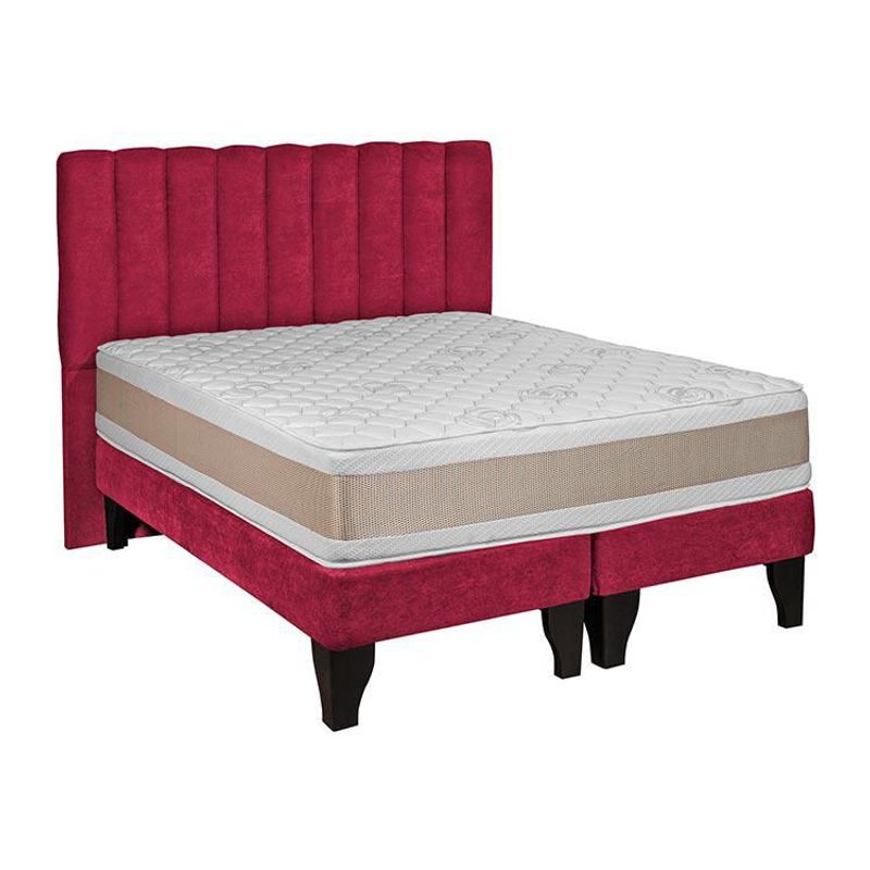 GENERICO - Cama 2 Plazas Con Colchon Color Roja Rayas