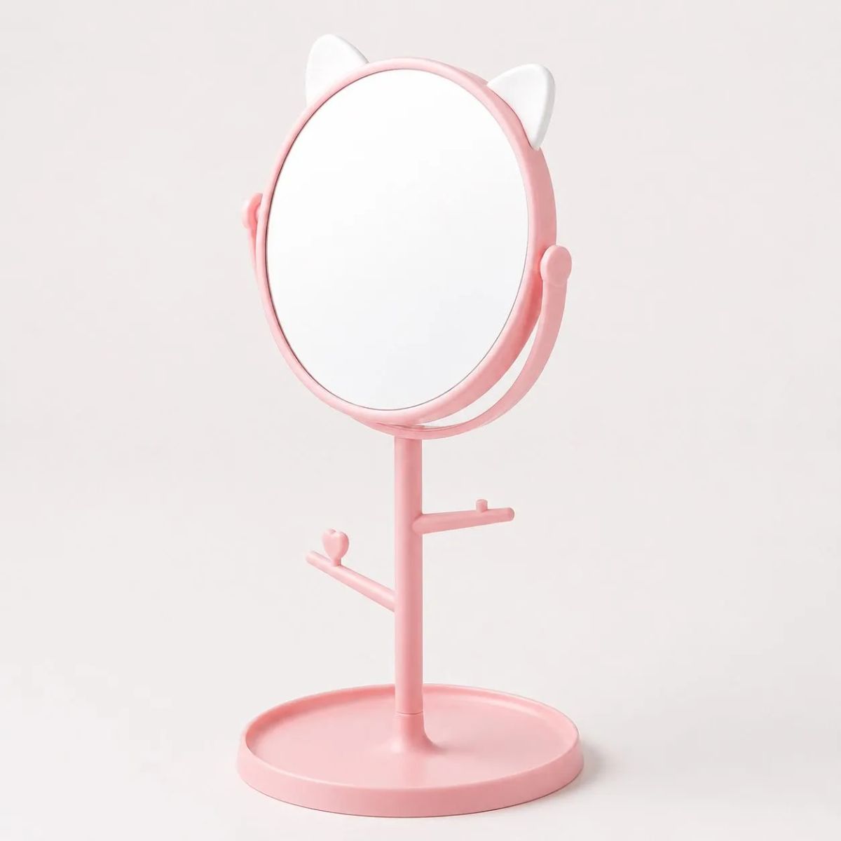HOMESTAR - Espejo giratorio de mesa rosa con orejas de gato y bandeja base