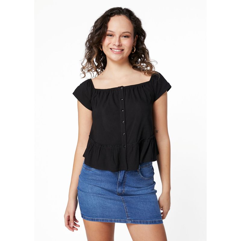 EFESIS - BLUSA SAMAY REGULAR ESCOTE BARDOT NEGRO Y VERDE EFESIS - Verde