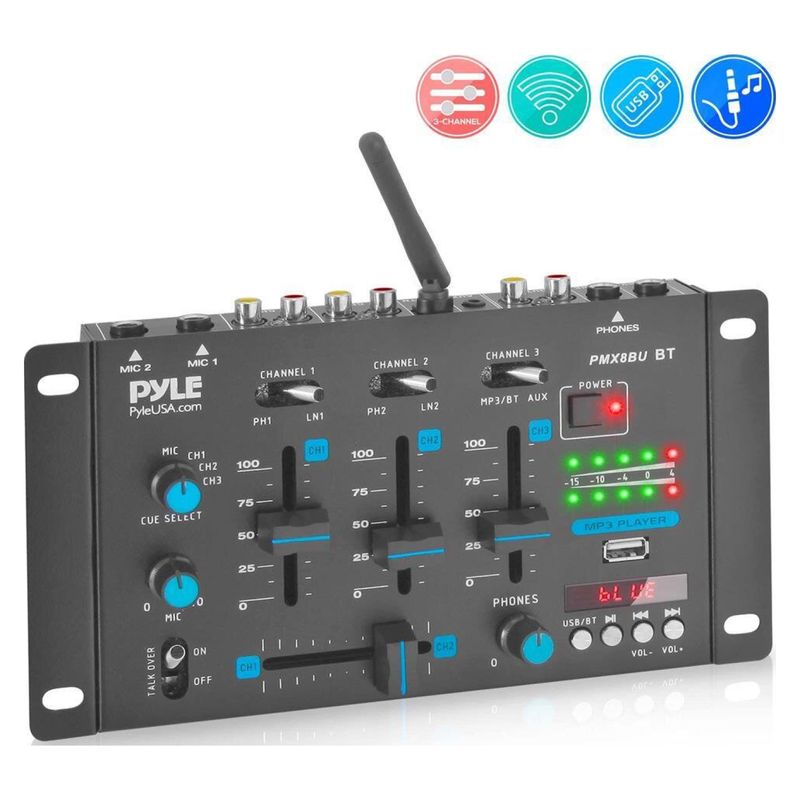 PYLE PURE CLEAN - Dj Mixer 3 Canales Con Bluetooth