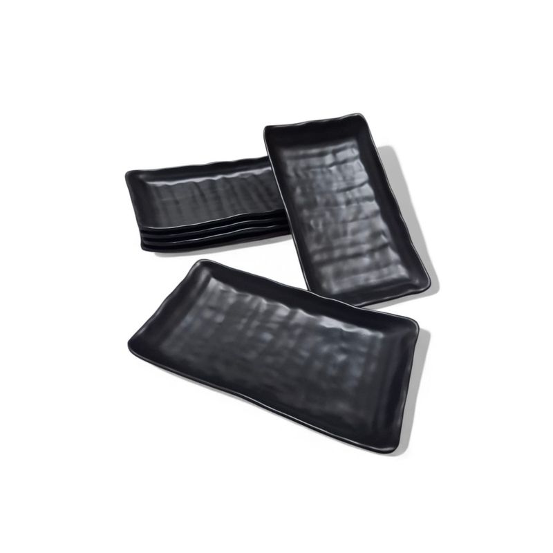 GENERICO - Set De 6 Platos Melamina Negro Mate 22x12 Cm rectangular