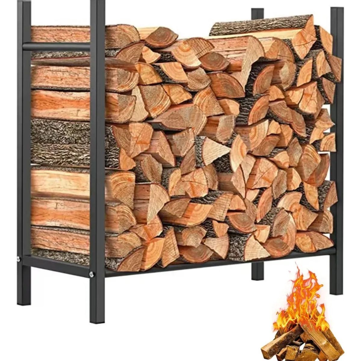 KUANGYE - Leñero Estante Para Madera O Leña De Acero Negro