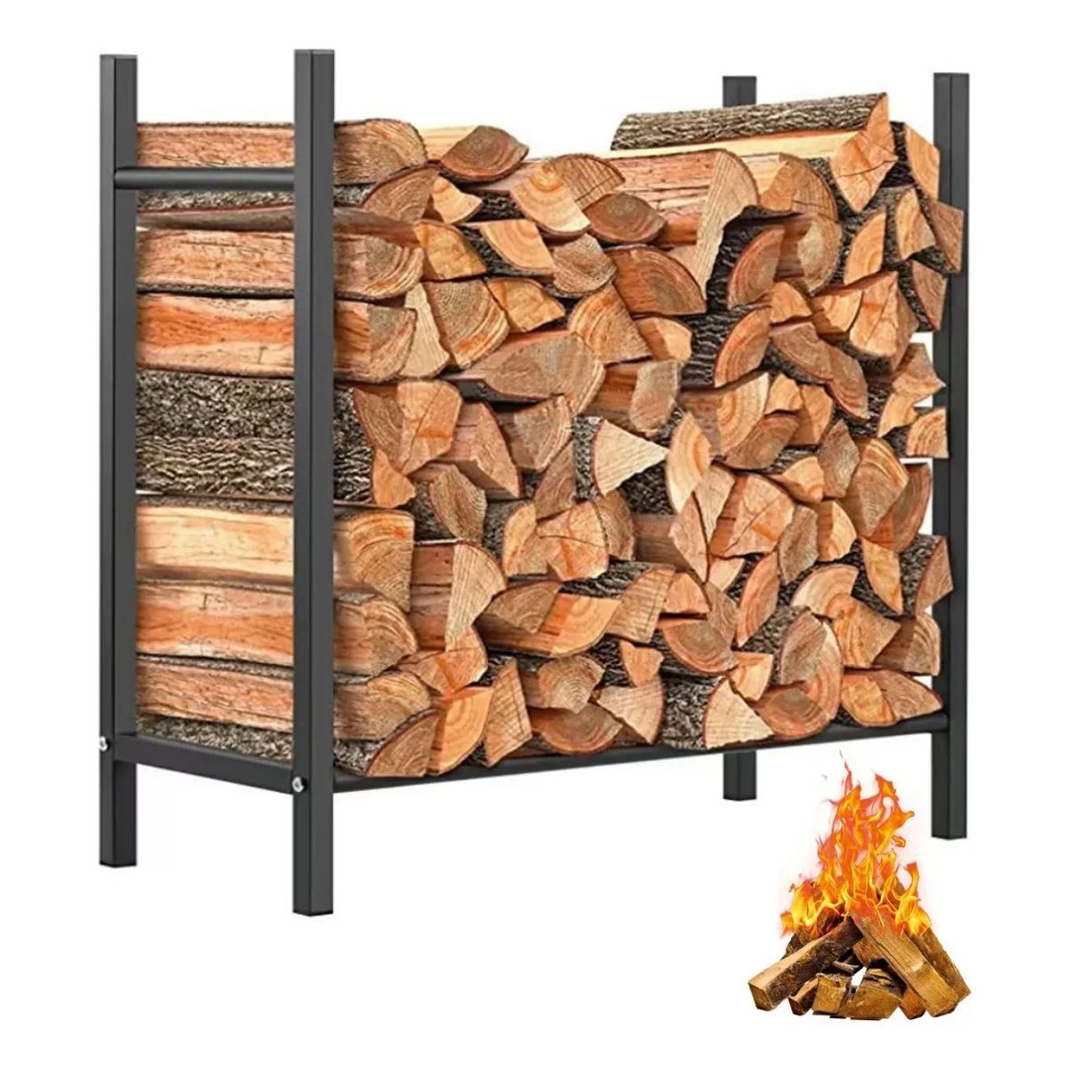 KUANGYE - Leñero Estante Para Madera O Leña De Acero Negro