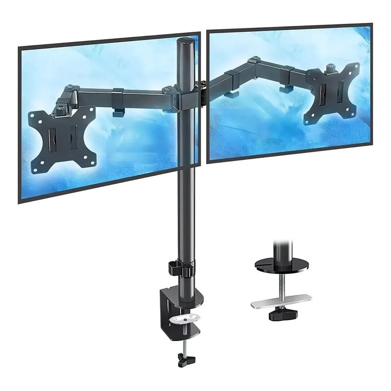 GENERICO - Soporte Brazo Para Monitor Base Doble Alzador Monitor Negro