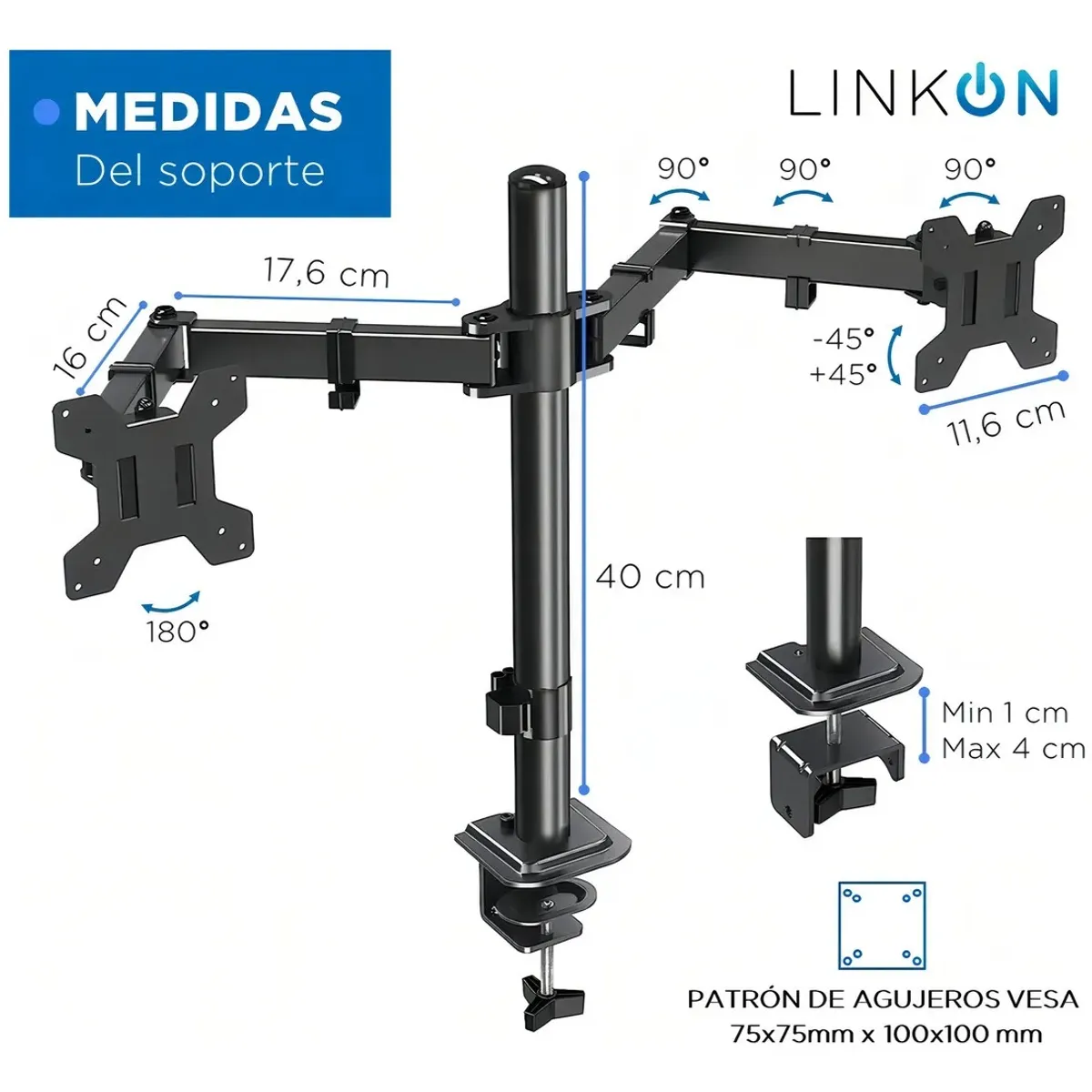 EVERSO - Brazo Soporte Para Monitor Dobl Alzador Monitor Color Negro