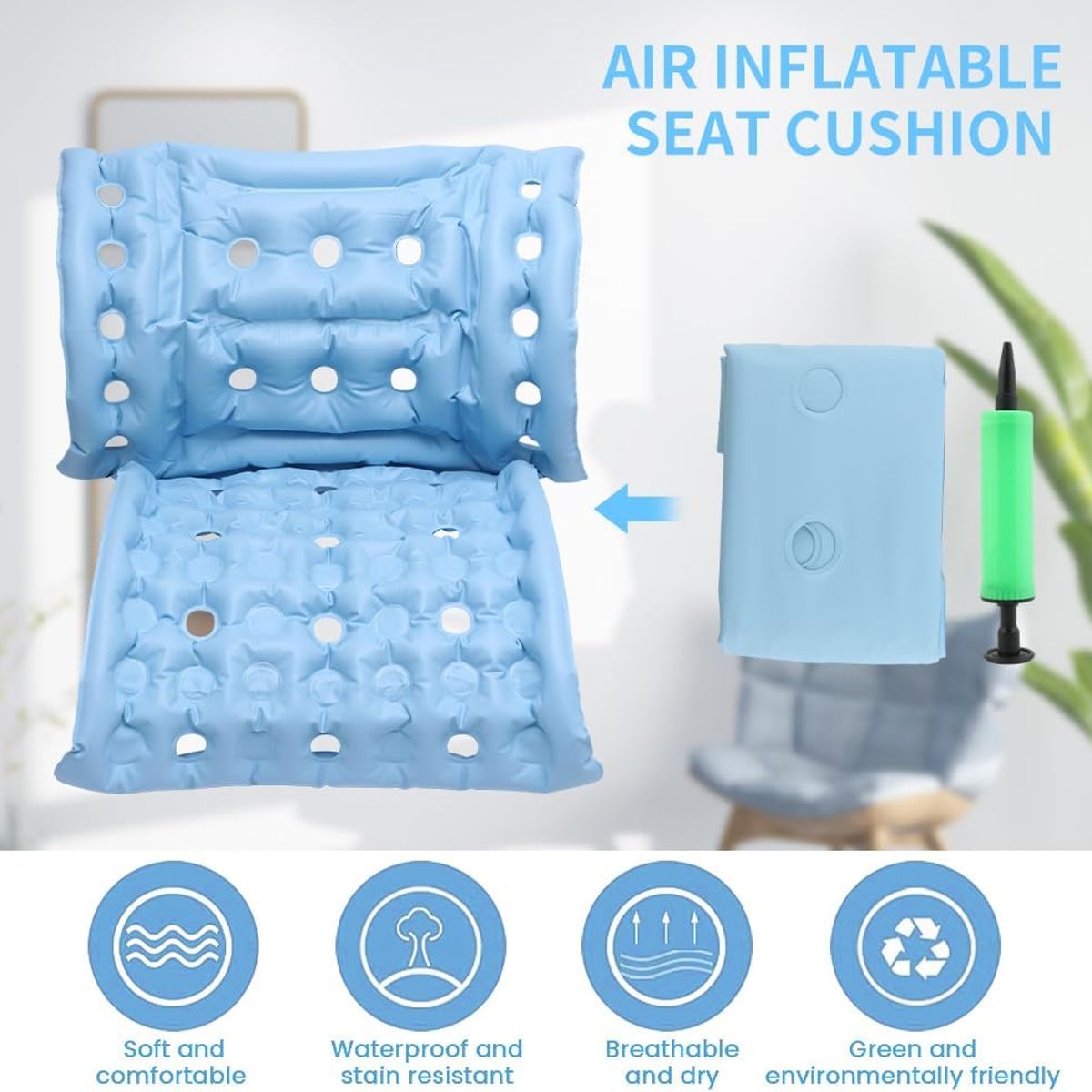 ATURE - Cojín Antiescaras Ortopédico Inflable Celda De Aire + Bombín