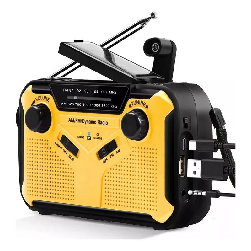 PUREPOWER - Radio Solar Manivela AM  FM Linterna SOS Power Bank -Camping Viajes