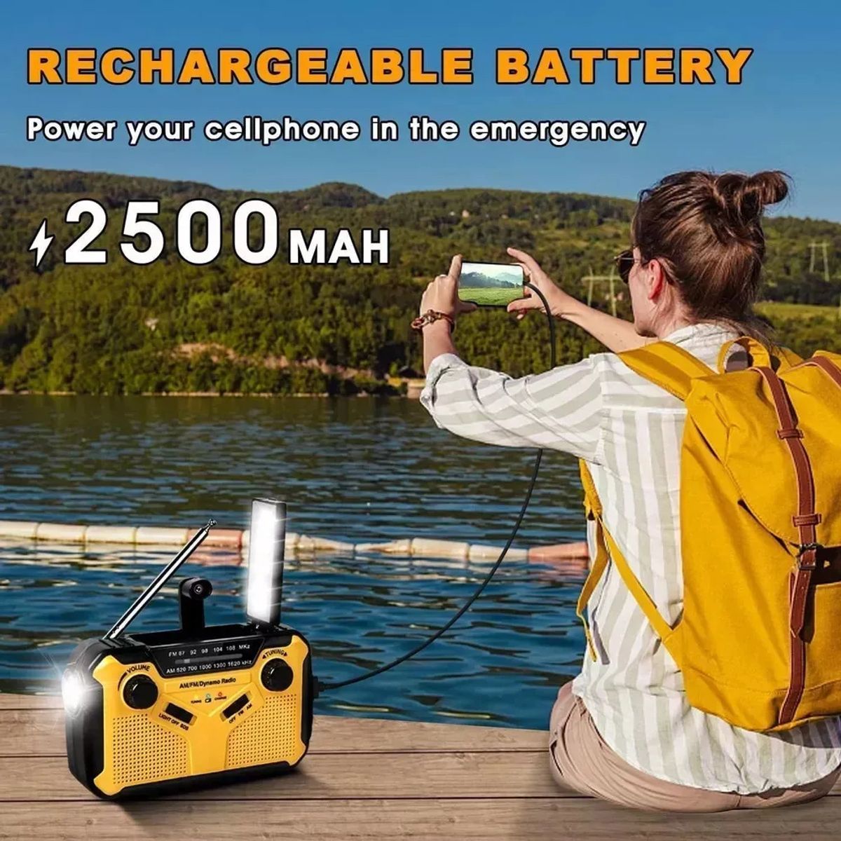 PUREPOWER - Radio Solar Manivela AM  FM Linterna SOS Power Bank -Camping Viajes