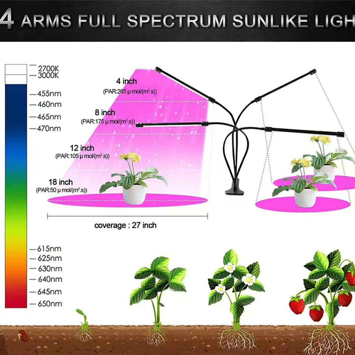 ATURE - Luz De Crecimiento Led Planta Con 4 Tubos De Luz
