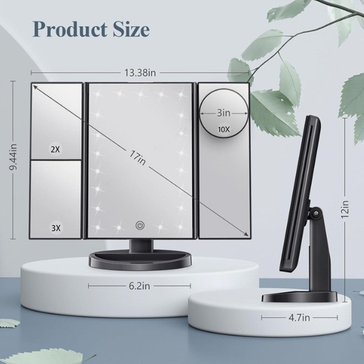 ATURE - Espejo De Maquillaje Led Plegable De Tres Caras