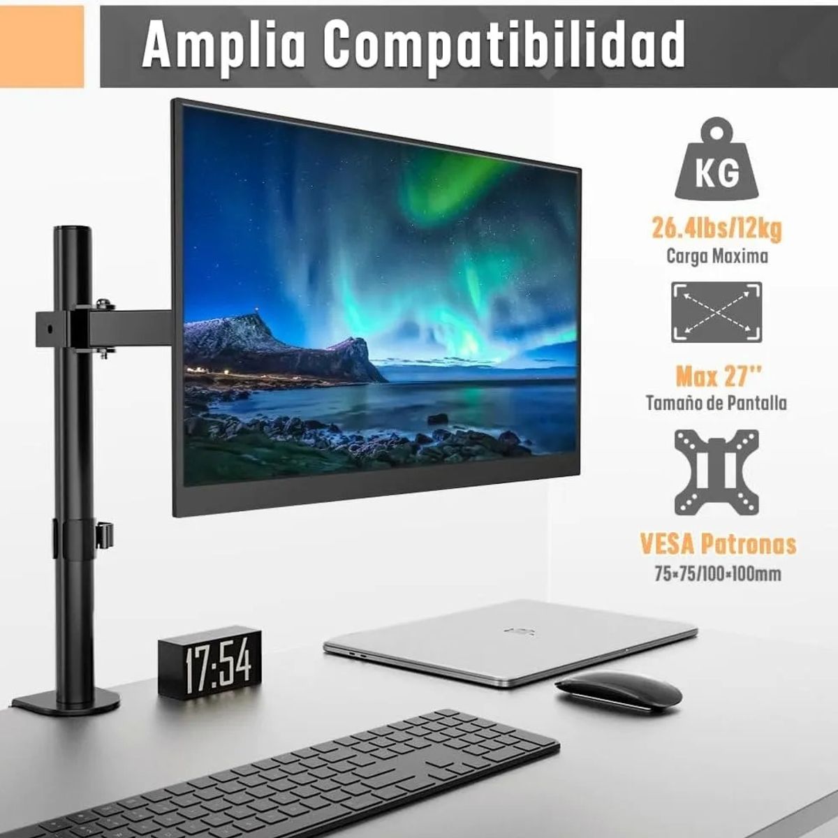 EVERSO - Soporte Monitor Escritorio 15 -30 Pulgadas Brazo Articulado Negro