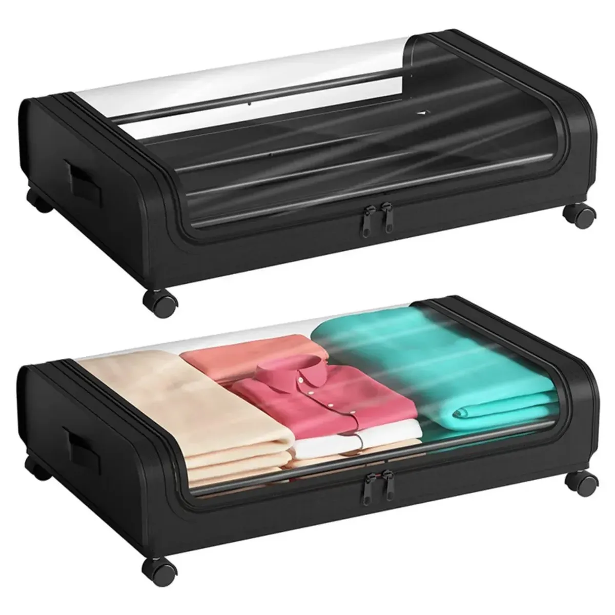 KUANGYE - Organizador De Ropa Metal P Debajo Cama Con Ruedas 80×44cm