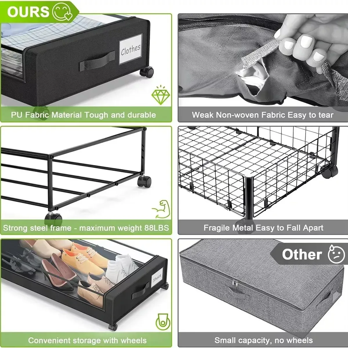 KUANGYE - Organizador De Ropa Metal P Debajo Cama Con Ruedas 80×44cm
