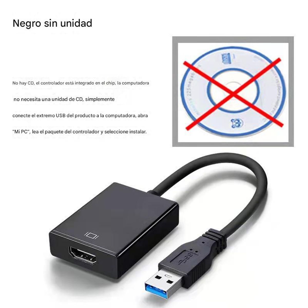 ATURE - Usb 3.0 A Hdmi Hd 1080p 15cm Adaptador Usb A Hdmi Para Pc