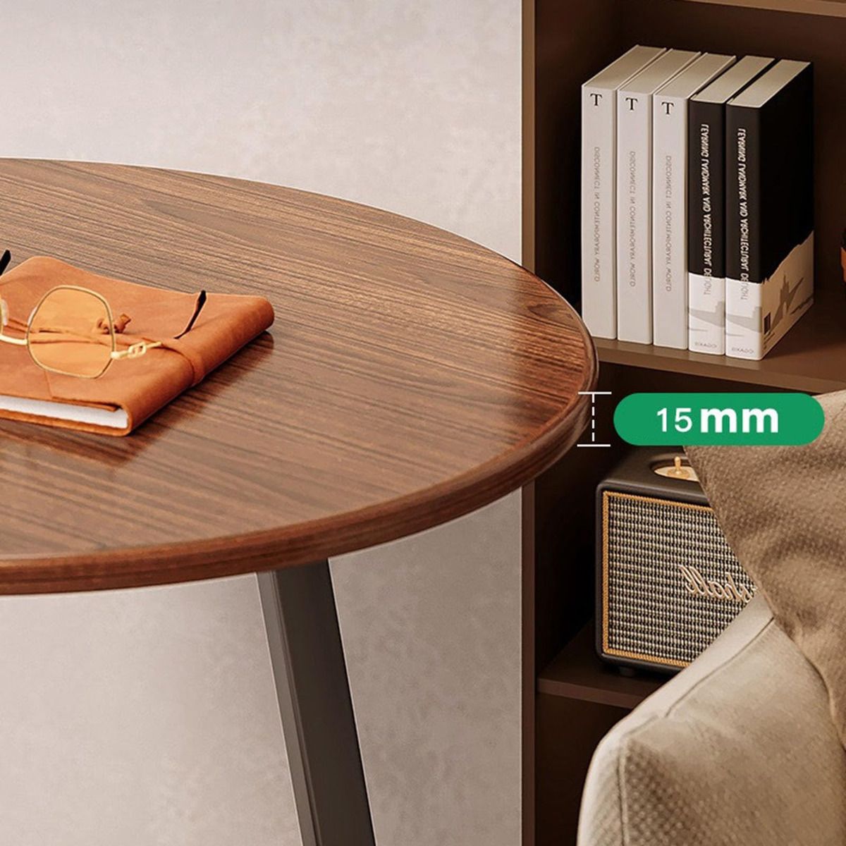 EDWINAYY - Mesa De Centro Lateral Living Redonda Doble Madera Natural