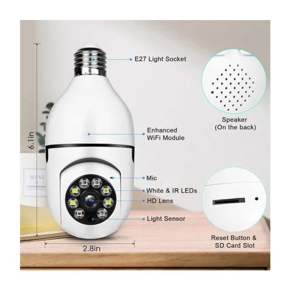 GENERICO - Cámara Seguridad Foco Wifi Y Rotación 360° Hd Night Vision