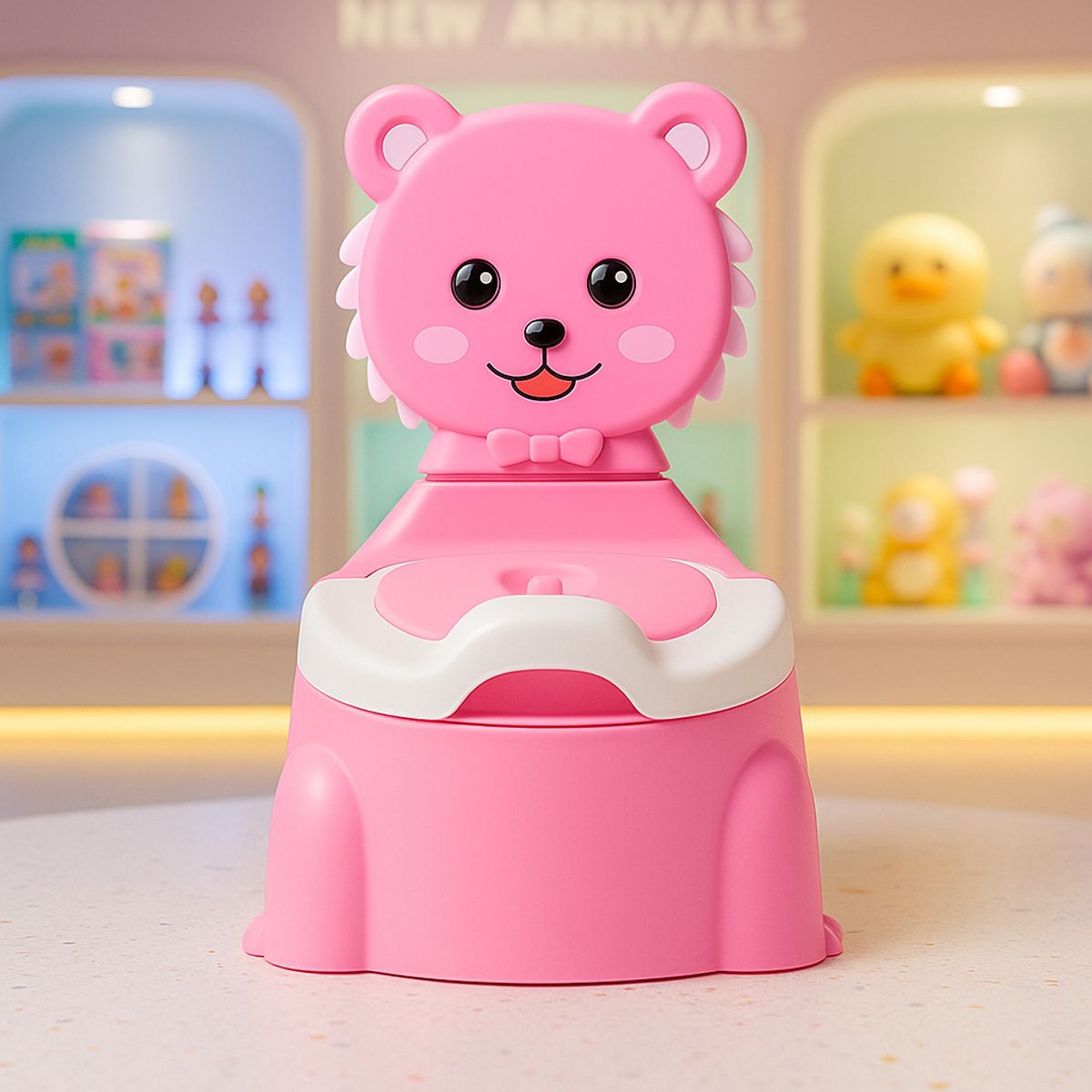 ARMONIA - Bacinica infantil rosa diseño león primer baño ergonómica