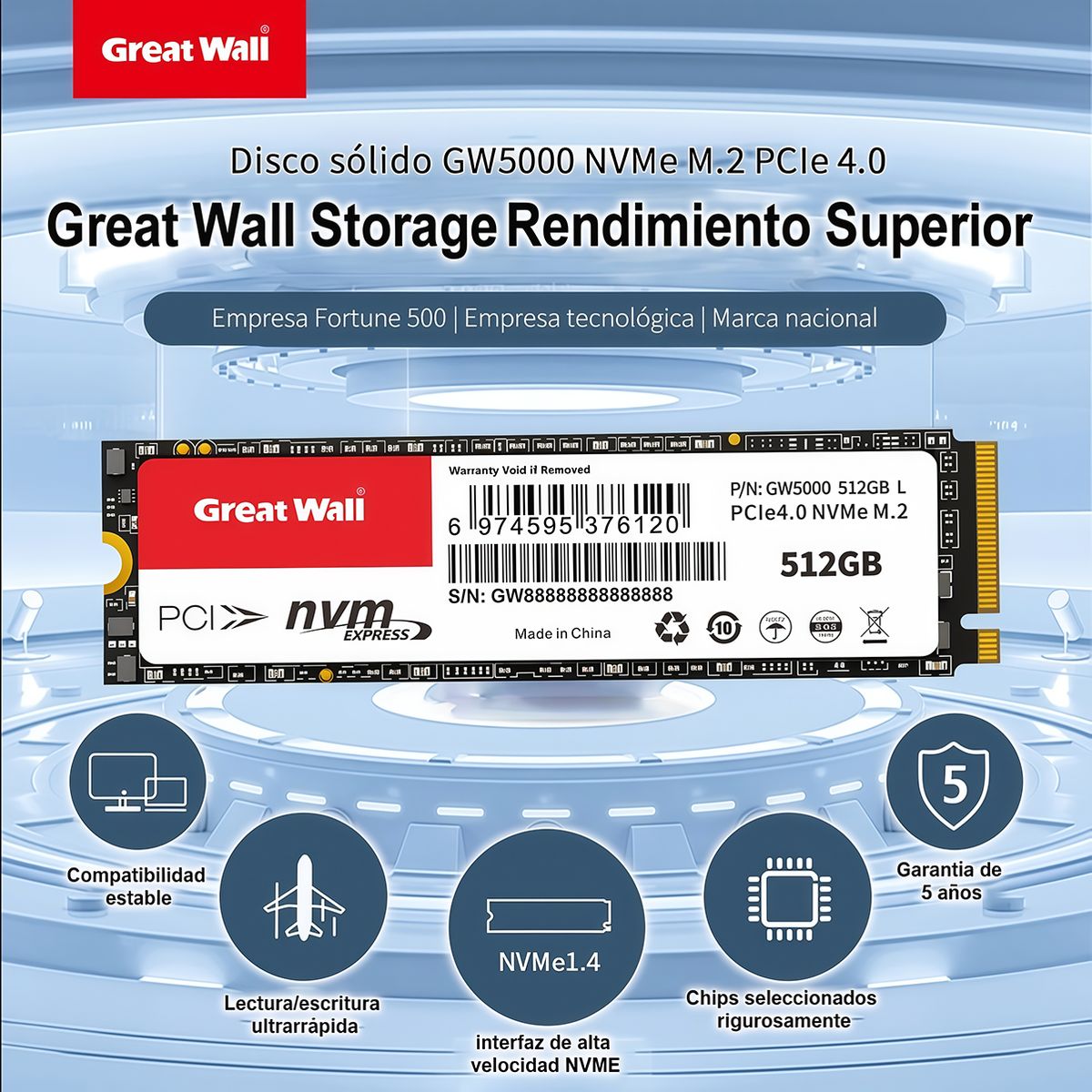 GREAT WALL - Disco Dure SSD Great Wall 512GB PCIe40 NVMe M2 GW5000