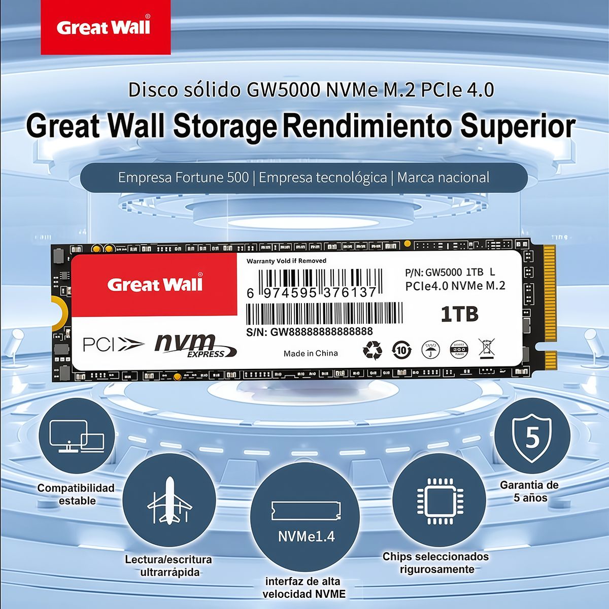 GREAT WALL - Disco Dure SSD Great Wall 1TB PCIe40 NVMe M2 GW5000